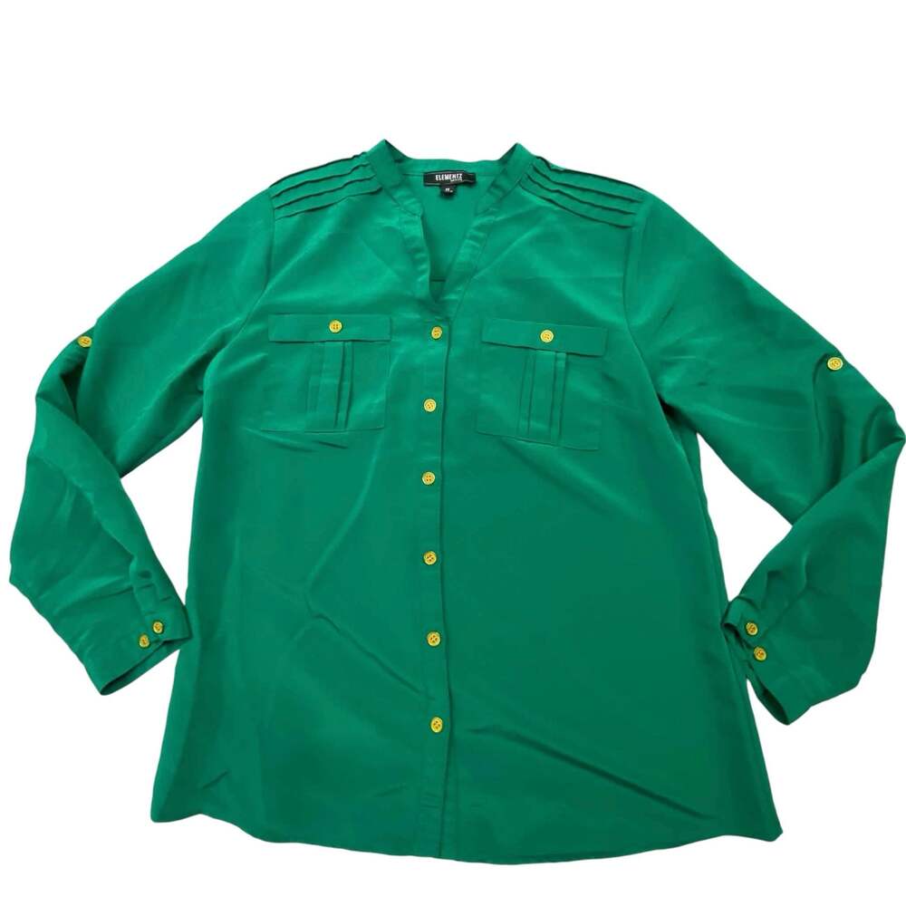 Elementz Petite Green Long Sleeve Button-Up Blouse